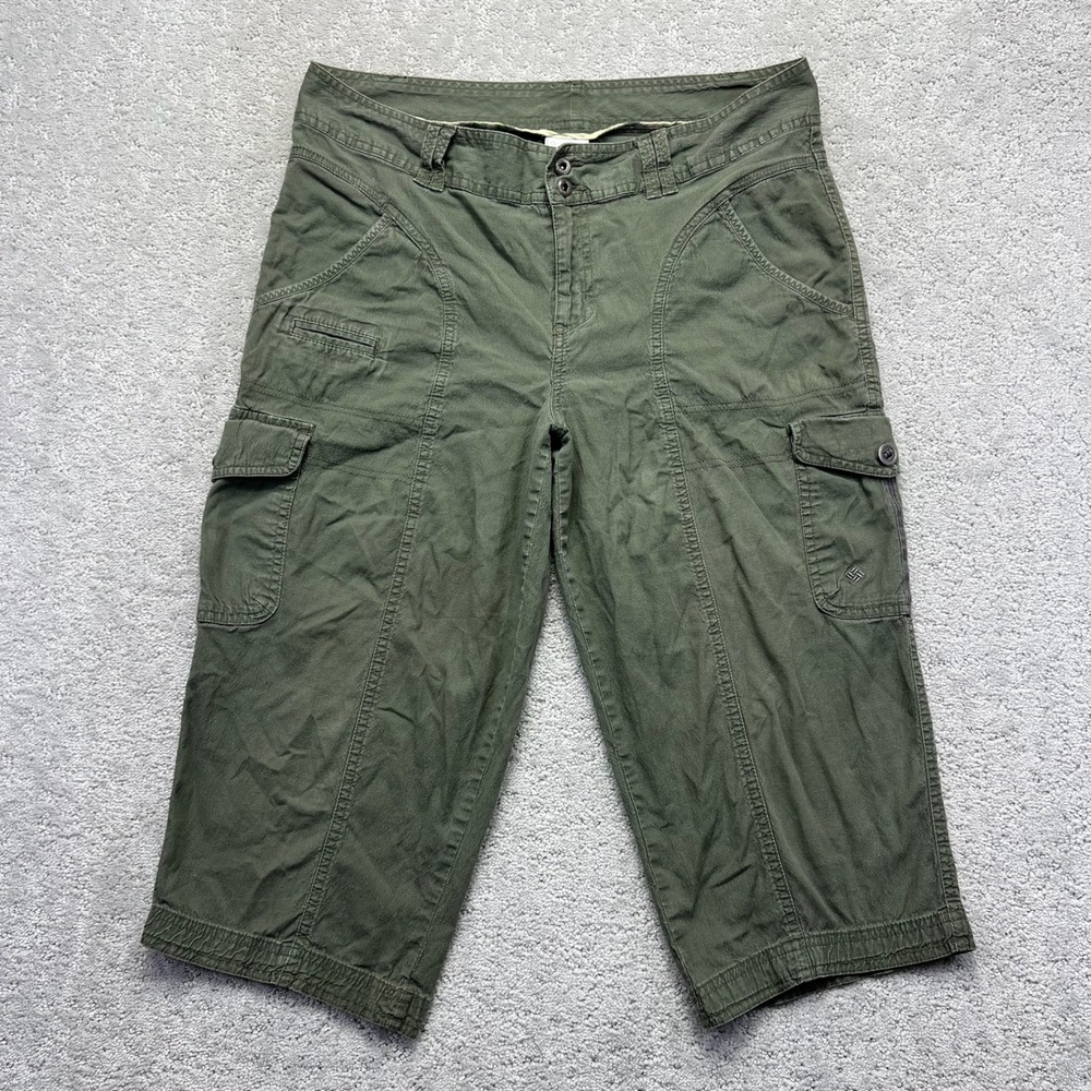 Columbia Cargo Capri Pants Womens Size 12 Green Utility Hiking Outdoor Cotton
